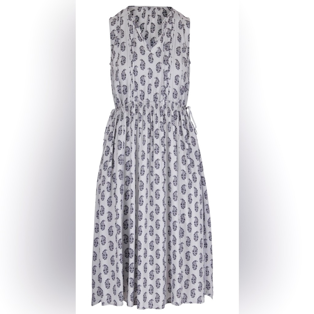 Standard James Perse Sleeveless Blue/Gray Paisley Dress w Drawstring Waist